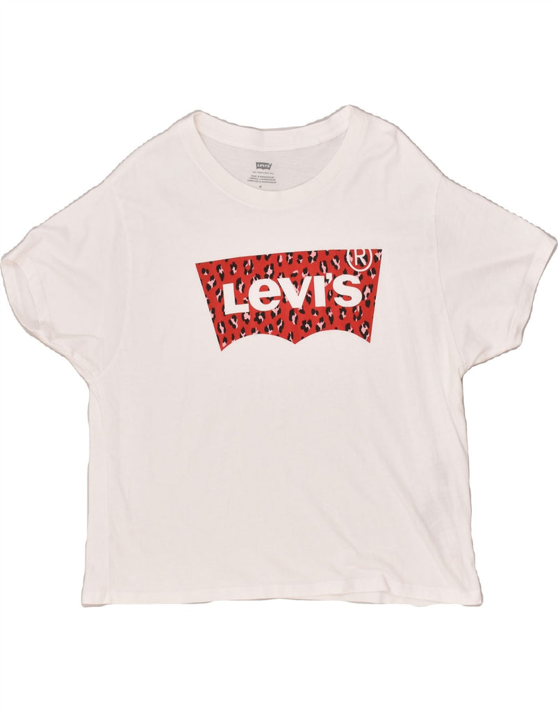 LEVI'S Womens Graphic T-Shirt Top UK 12 Medium White Cotton | Vintage Levi's | Thrift | Second-Hand Levi's | Used Clothing | Messina Hembry 