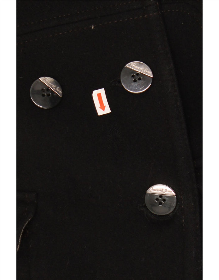 Trussardi Jeans Womens Double Breasted Coat IT 44 Medium Black Wool