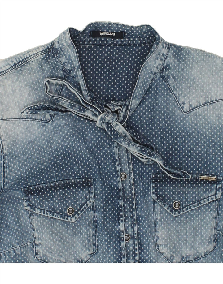 GAS Womens Denim Shirt UK 12 Medium Blue Spotted Vintage Gas and Second-Hand Gas from Messina Hembry 