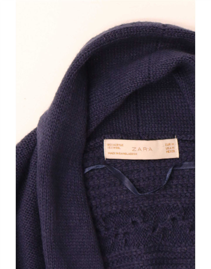 Zara Womens Oversized Cardigan Sweater UK 12 Medium Navy Blue Acrylic