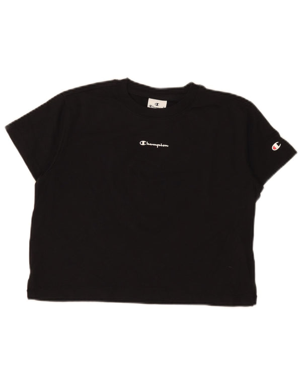 Champion Girls Crop Graphic T-Shirt Top 9-10 Years Medium Black Cotton