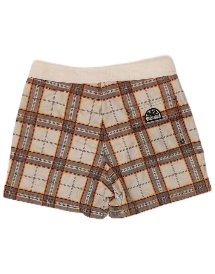Sundek Mens Swimming Shorts Medium  White Check Polyester