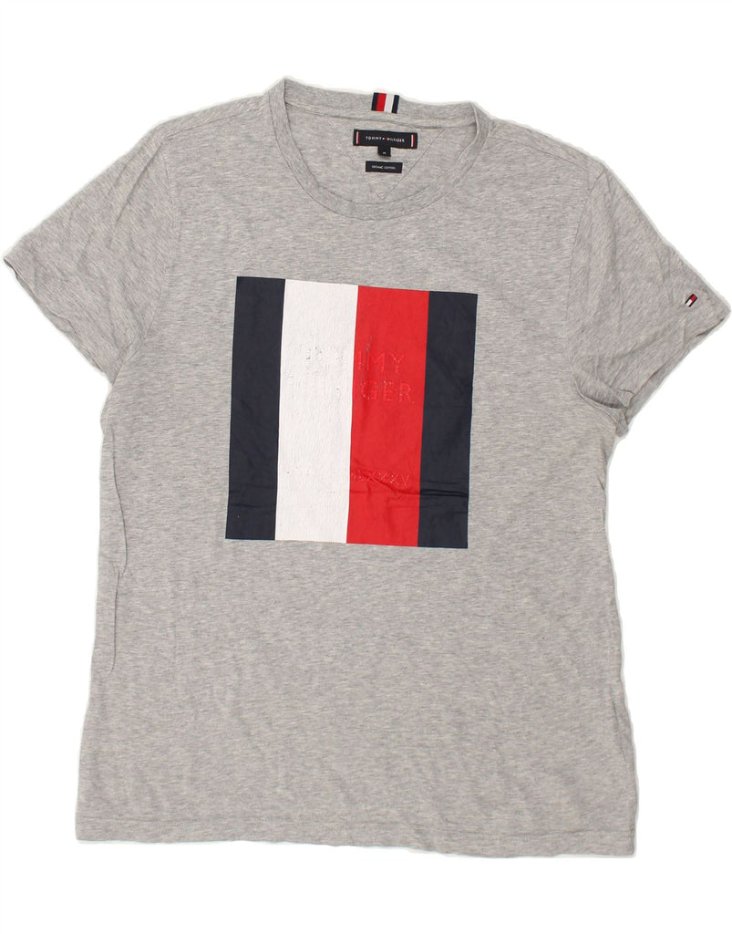 TOMMY HILFIGER Mens Graphic T-Shirt Top Medium Grey Cotton | Vintage Tommy Hilfiger | Thrift | Second-Hand Tommy Hilfiger | Used Clothing | Messina Hembry 