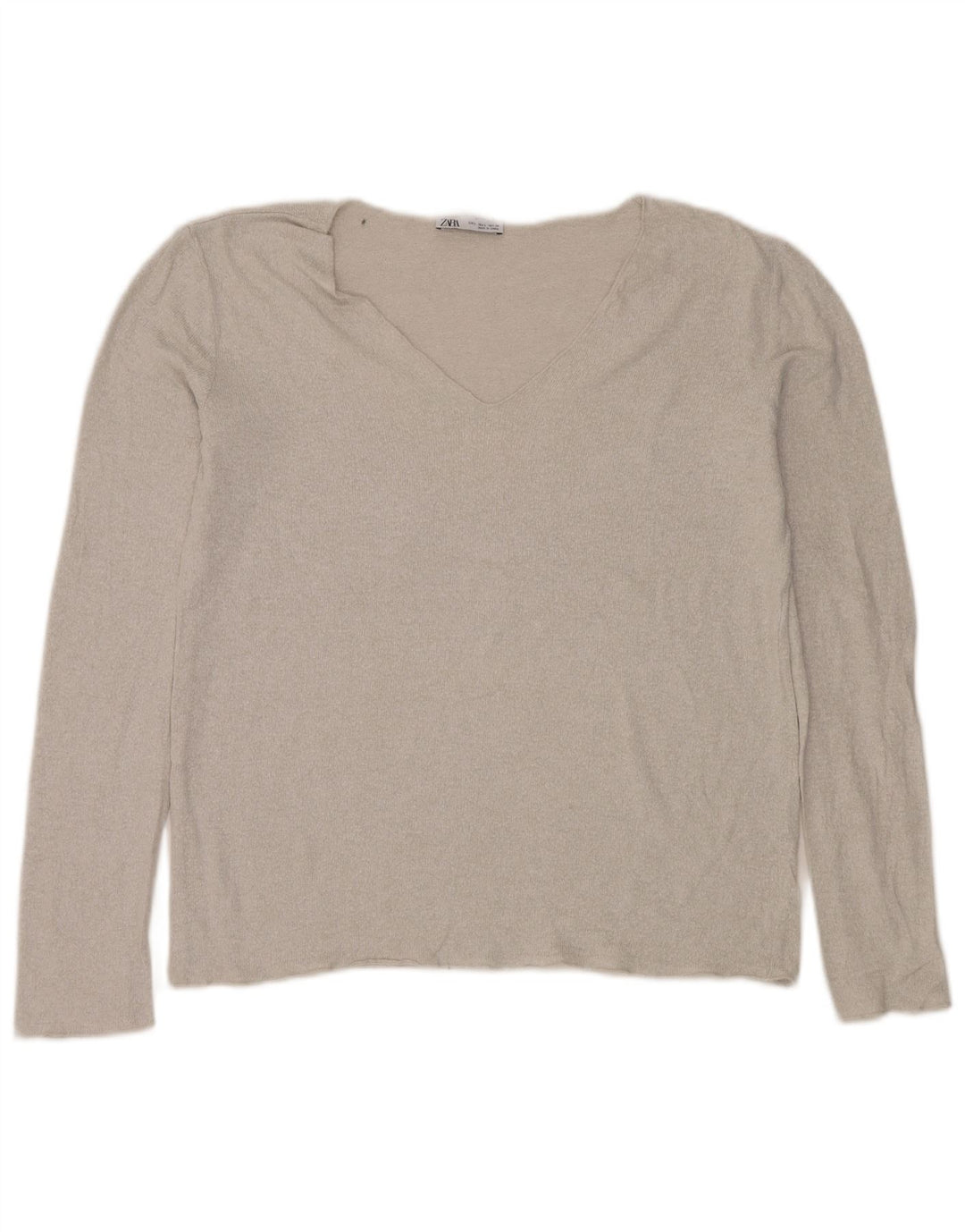 Zara Womens V-Neck Jumper Sweater UK 16 Large Silver