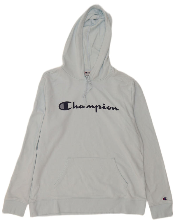 Champion Mens Graphic Hoodie Jumper Large Blue Cotton