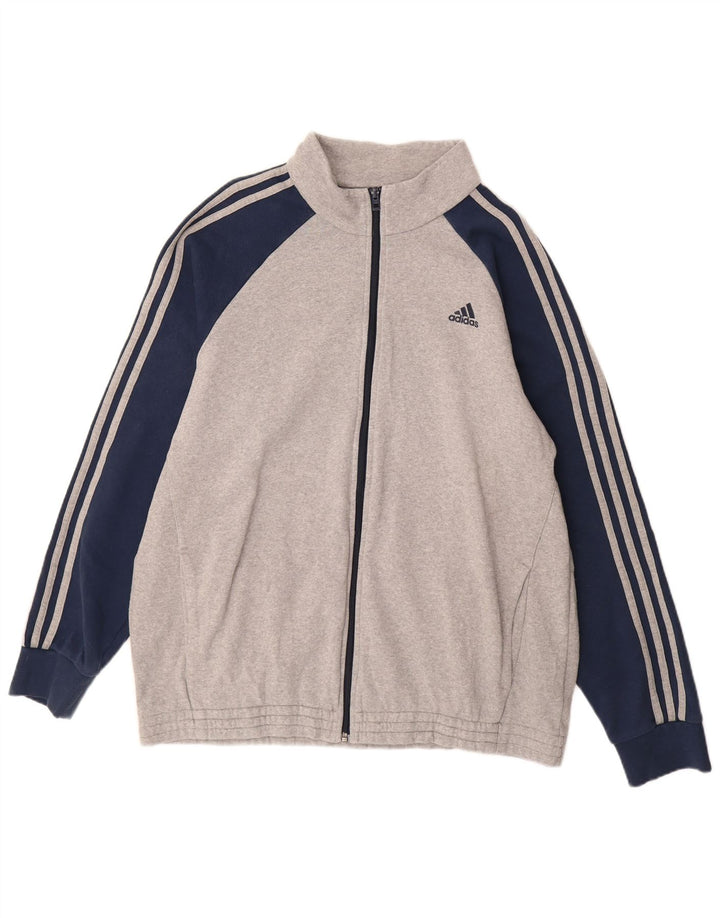 ADIDAS Mens Tracksuit Top Jacket UK 48/50 XL Grey Colourblock Cotton