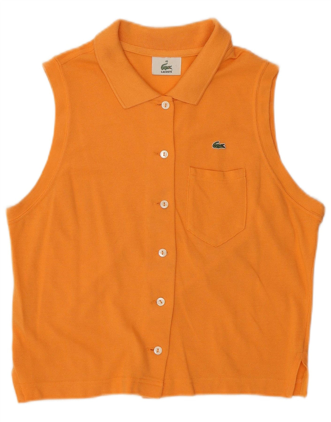 Lacoste Womens Sleeveless Shirt Blouse Size 40 Medium Orange Cotton