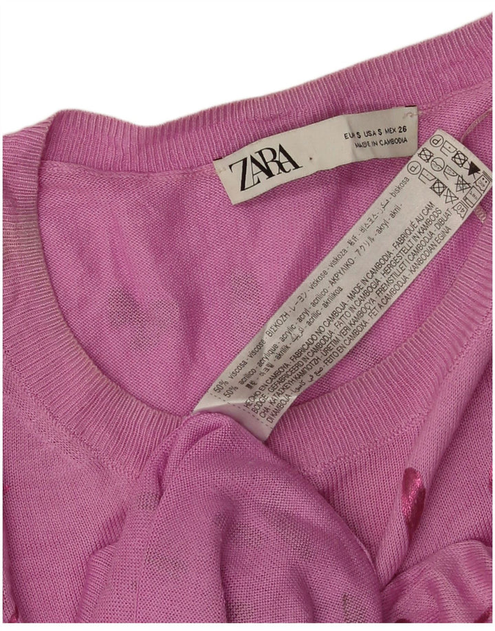 Zara Womens Abstract Pattern Boat Neck Jumper Sweater UK 10 Small Pink