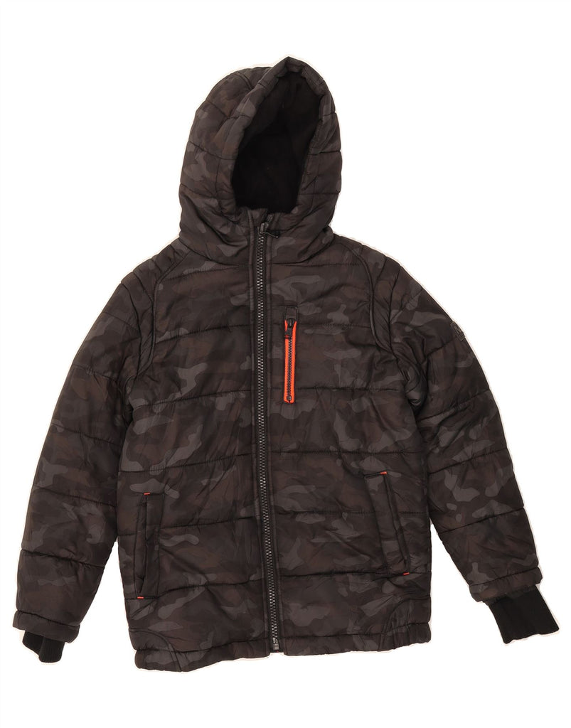MICHAEL KORS Boys Hooded Padded Jacket 7-8 Years Grey Camouflage Polyester Vintage Michael Kors and Second-Hand Michael Kors from Messina Hembry 