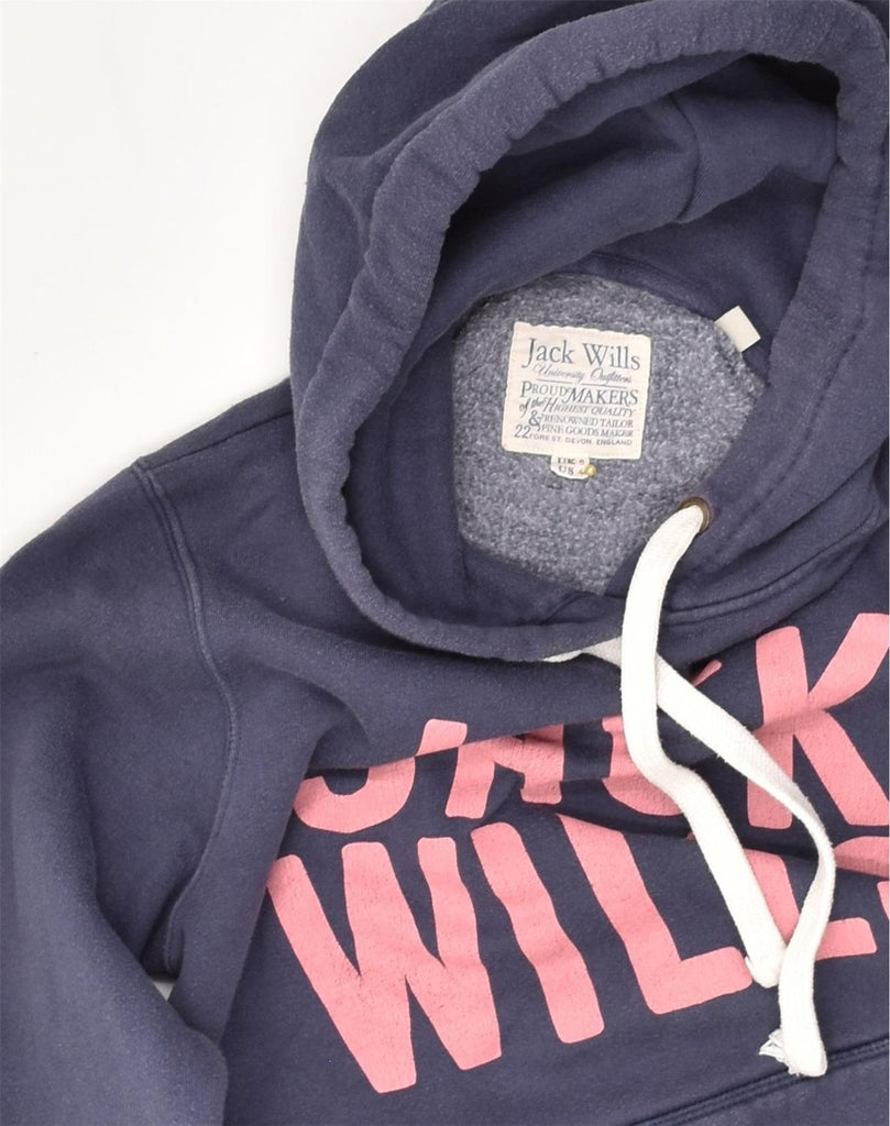 JACK WILLS Womens Graphic Hoodie Jumper UK 8 Small Navy Blue Cotton | Vintage Jack Wills | Thrift | Second-Hand Jack Wills | Used Clothing | Messina Hembry 