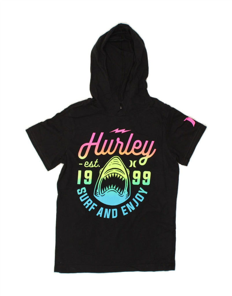 HURLEY Girls Hooded Graphic T-Shirt Top 10-11 Years Medium Black Vintage Hurley and Second-Hand Hurley from Messina Hembry 