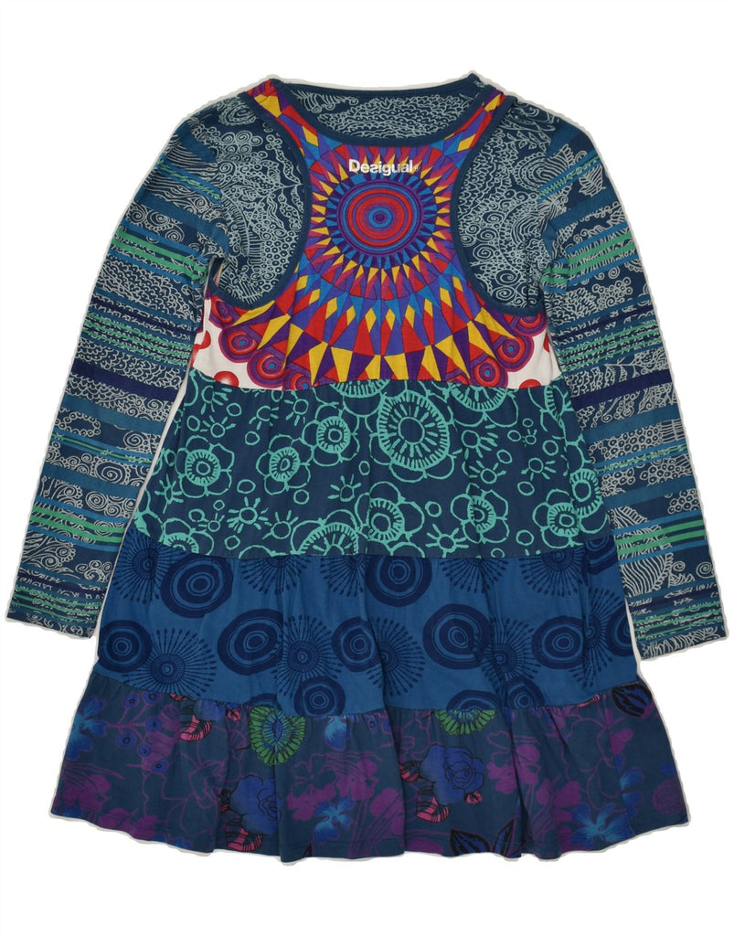 DESIGUAL Girls Long Sleeve A-Line Dress 9-10 Years Blue Patchwork Cotton | Vintage Desigual | Thrift | Second-Hand Desigual | Used Clothing | Messina Hembry 