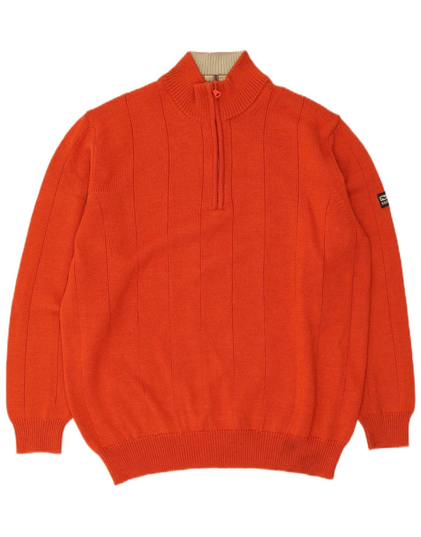 Navigare Mens Zip Neck Jumper Sweater Medium Orange Merino Wool