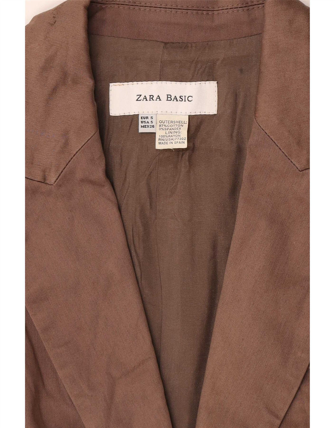 Zara Womens 1 Button Blazer Jacket UK 10 Small Brown Cotton