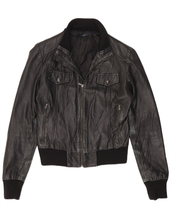 Sasch Womens Crop Leather Jacket UK 12 Medium Black