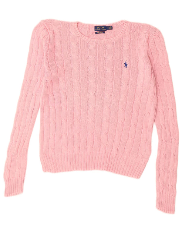 Polo Ralph Lauren Womens Crew Neck Jumper Sweater UK 14 Medium Pink Cotton