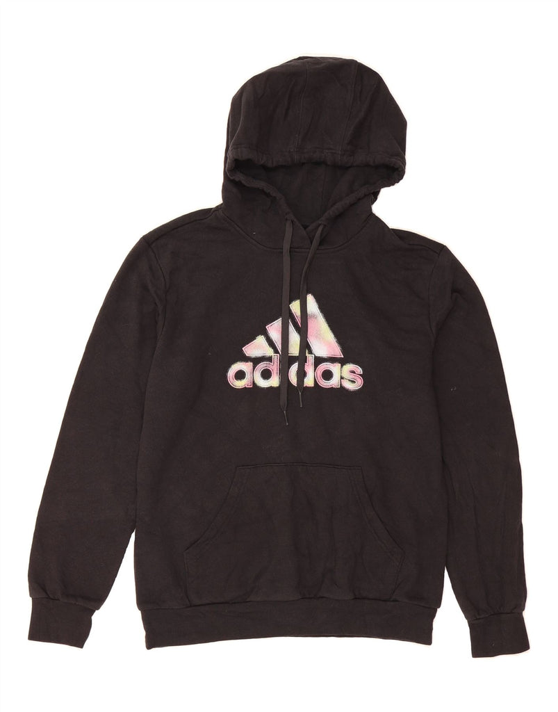 ADIDAS Womens Graphic Hoodie Jumper UK 12/14 Medium Black Cotton Vintage Adidas and Second-Hand Adidas from Messina Hembry 