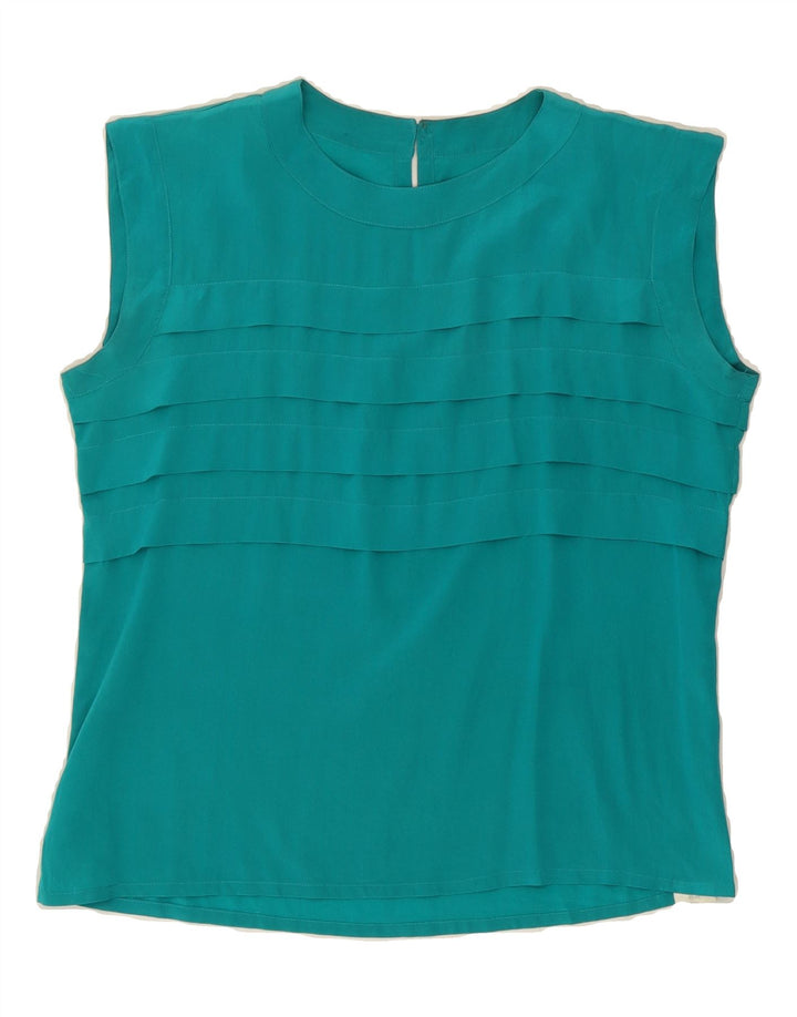 VINTAGE Womens Sleeveless Blouse Top UK 14 Large Blue Vintage Vintage and Second-Hand Vintage from Messina Hembry 