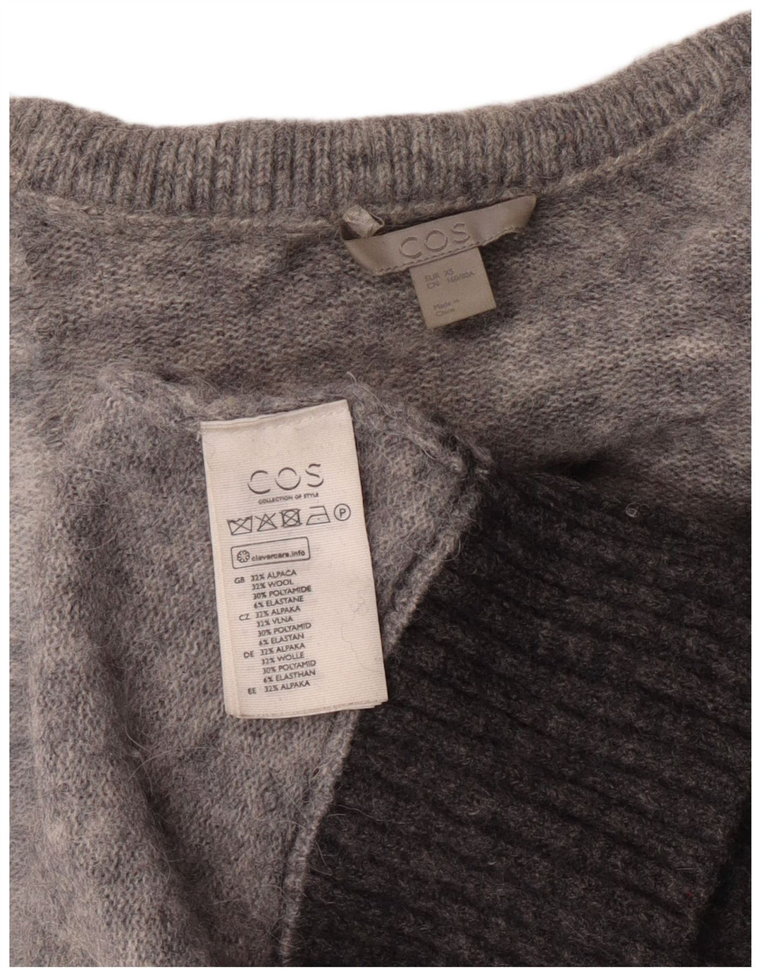 Cos Womens Roll Neck Jumper Sweater UK 6 XS Grey Colourblock Alpaca Wool
