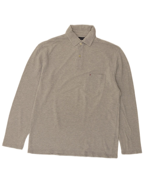 Tommy Hilfiger Mens Long Sleeve Polo Shirt Small Grey Flecked Cotton