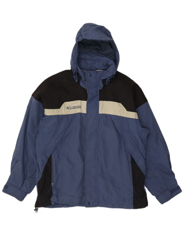 Champion Mens Hooded Windbreaker Jacket UK 40 Large Blue Colourblock Nylon