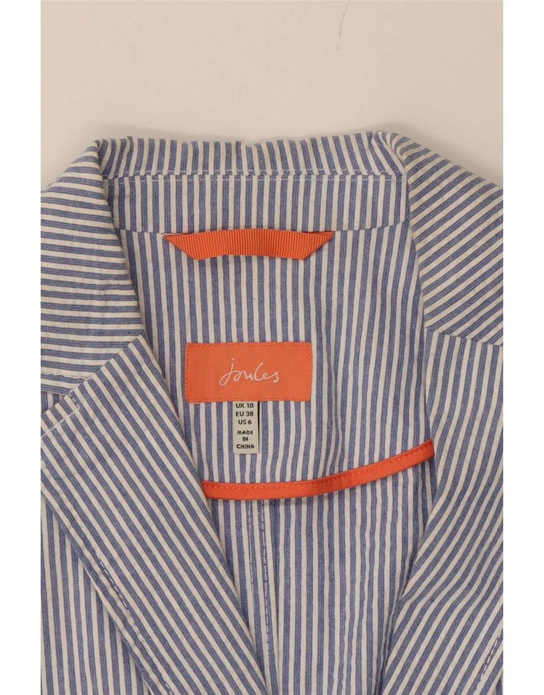 JOULES Womens 2 Button Blazer Jacket UK 10 Small Blue Pinstripe Cotton Vintage Joules and Second-Hand Joules from Messina Hembry 