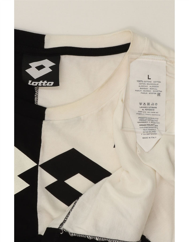 LOTTO Mens Graphic T-Shirt Top Large Black Colourblock Cotton Vintage Lotto and Second-Hand Lotto from Messina Hembry 