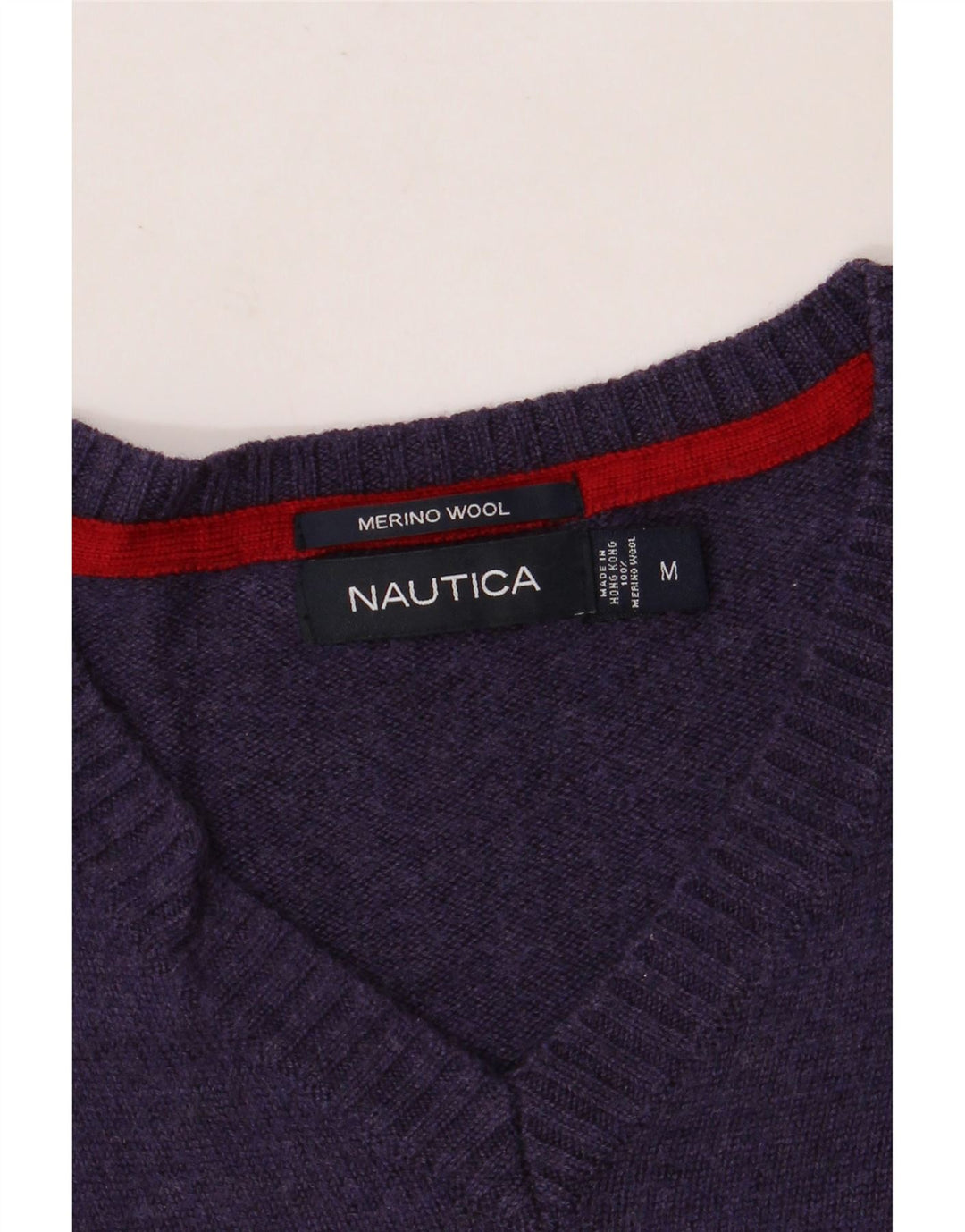 NAUTICA Mens V-Neck Jumper Sweater Medium Purple Merino Wool