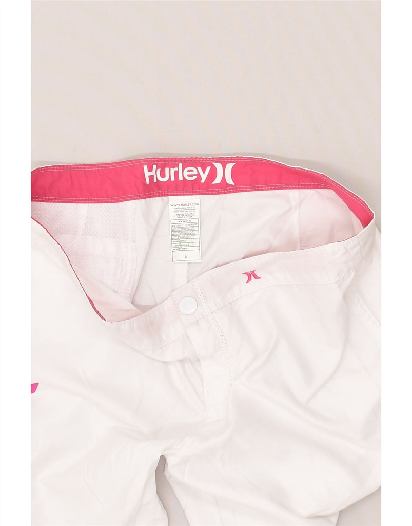 HURLEY Womens Graphic Sport Shorts US 9 Large White Polyester | Vintage Hurley | Thrift | Second-Hand Hurley | Used Clothing | Messina Hembry 