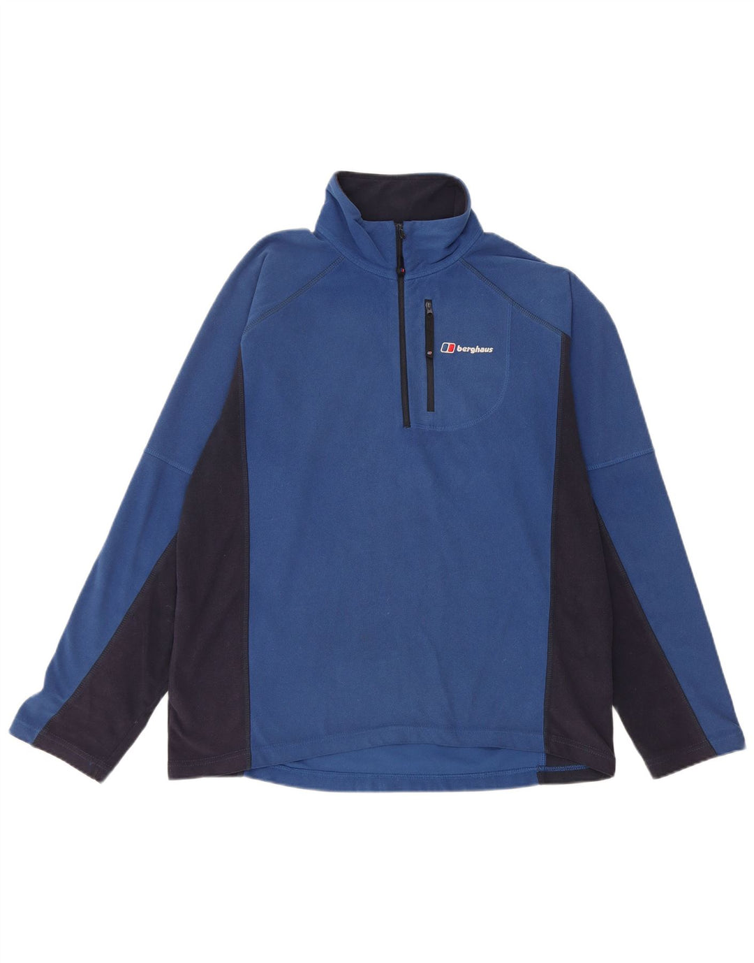 BERGHAUS Mens Zip Neck Fleece Jumper Medium Blue Colourblock Polyester