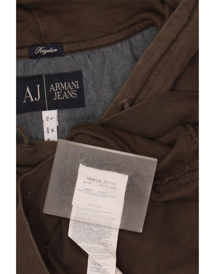 Armani Jeans Mens Regular Fit Button Neck Hoodie Jumper Medium Khaki Cotton