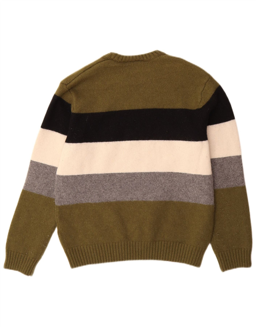 CARHARTT Mens Crew Neck Jumper Sweater Medium Khaki Striped Lambswool