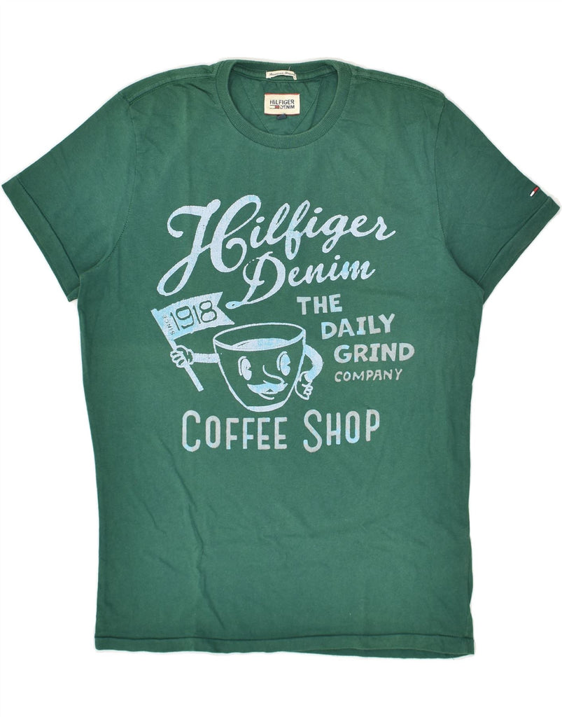 TOMMY HILFIGER Mens Graphic T-Shirt Top Medium Green Cotton | Vintage Tommy Hilfiger | Thrift | Second-Hand Tommy Hilfiger | Used Clothing | Messina Hembry 