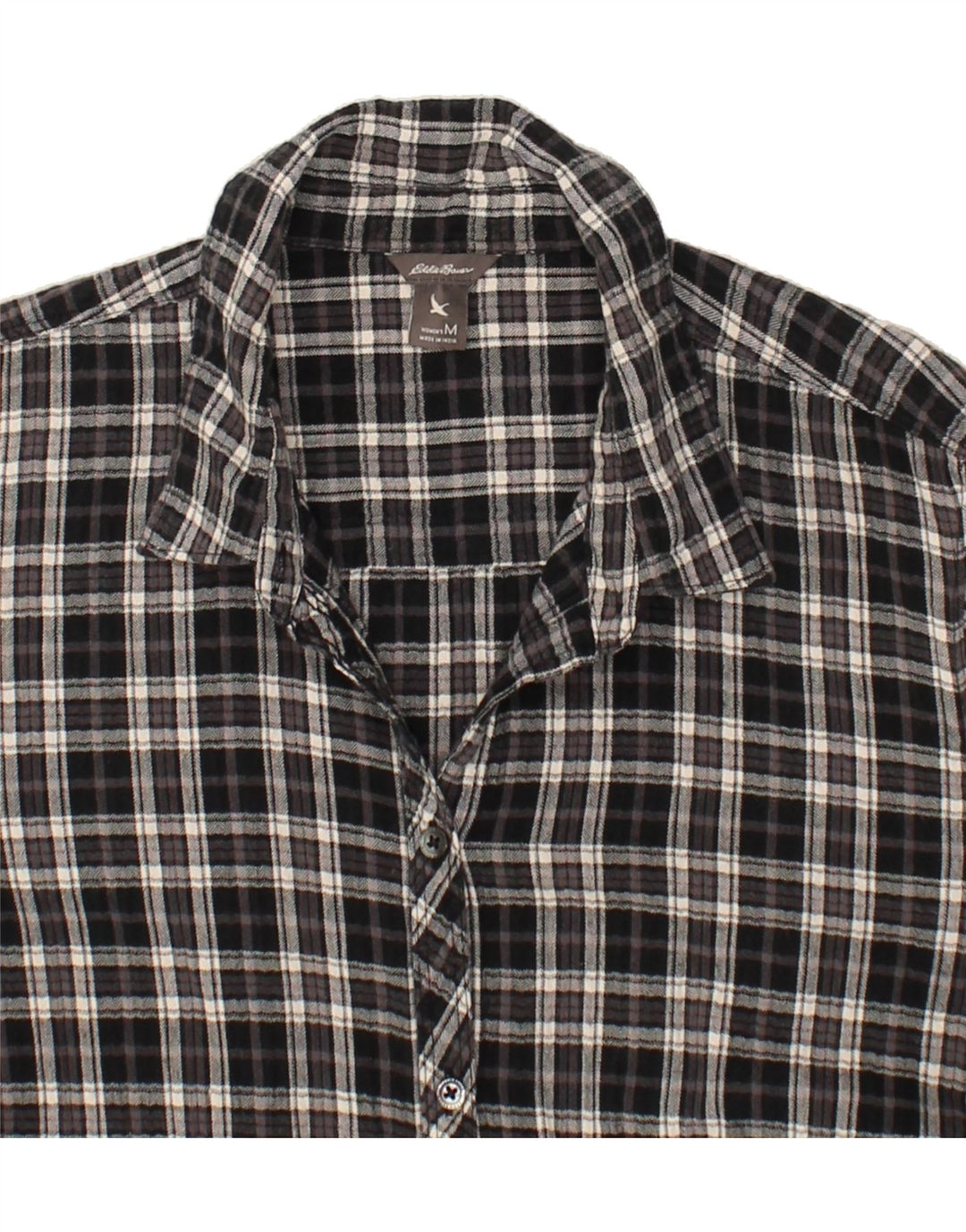 EDDIE BAUER Womens Flannel Shirt UK 14 Medium Black Check Cotton Vintage Eddie Bauer and Second-Hand Eddie Bauer from Messina Hembry 
