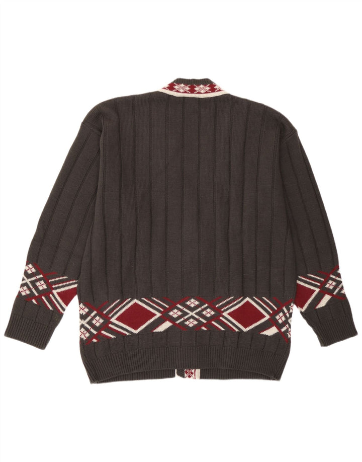 Vintage Mens Graphic Cardigan Sweater XL Grey
