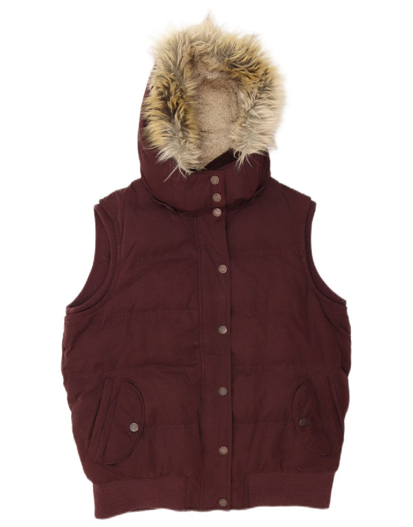 Fat Face Womens Padded Gilet UK 14 Large Burgundy Cotton