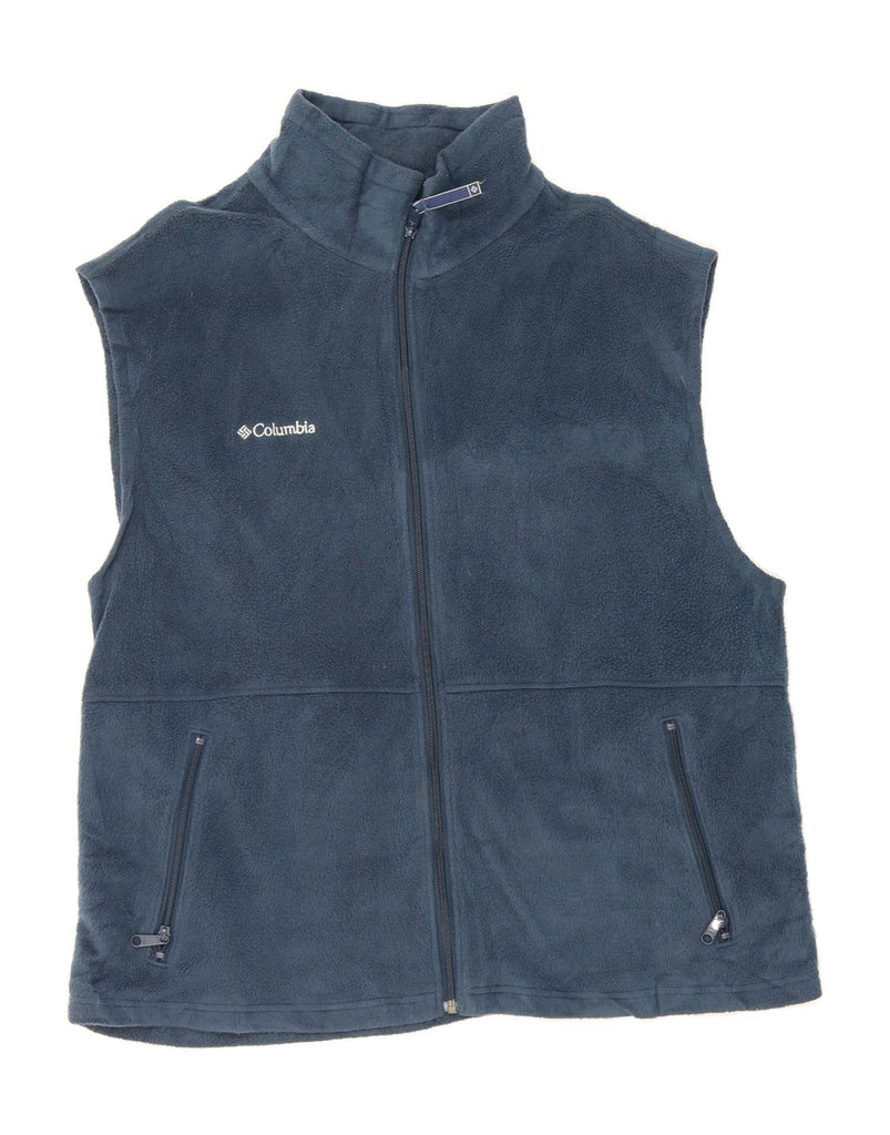 COLUMBIA Mens Fleece Gilet UK 42 XL Navy Blue Polyester Vintage Columbia and Second-Hand Columbia from Messina Hembry 