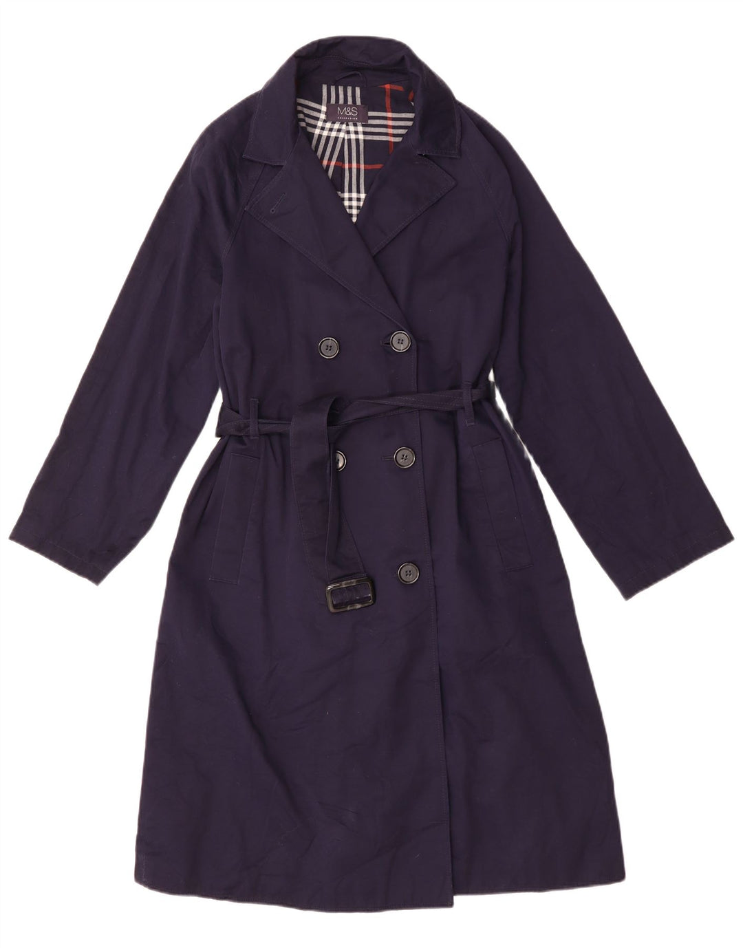 Marks & Spencer Womens Trench Coat UK 14 Medium Navy Blue Cotton