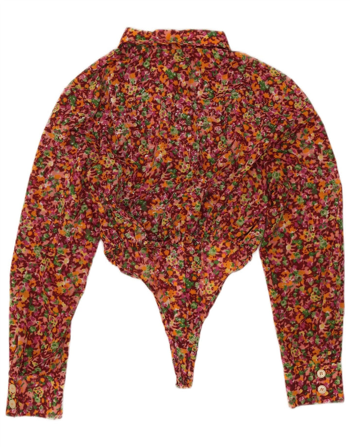 Vintage Womens Long Sleeve Bodysuit UK 12 Medium Multicoloured Floral