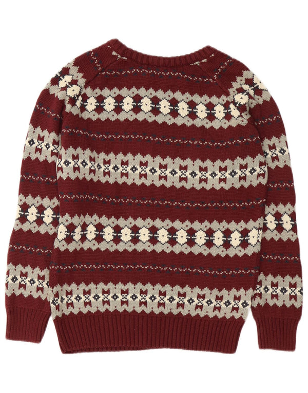 Scout Womens Boat Neck Jumper Sweater UK 10 Small Maroon Fair Isle