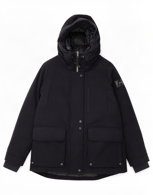 Woolrich Womens Hooded Padded Jacket UK 10 Small Navy Blue Cotton