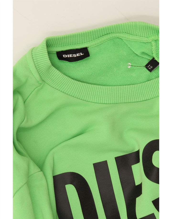 DIESEL Boys Graphic Sweatshirt Jumper 11-12 Years Green Cotton Vintage Diesel and Second-Hand Diesel from Messina Hembry 
