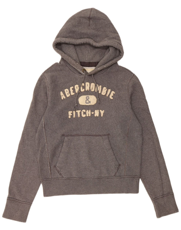 Abercrombie & Fitch Womens Graphic Hoodie Jumper UK 14 Medium Grey