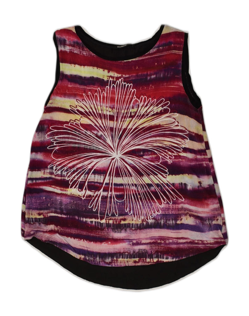 DESIGUAL Womens Graphic Vest Top UK 10 Small Multicoloured Striped Viscose | Vintage Desigual | Thrift | Second-Hand Desigual | Used Clothing | Messina Hembry 