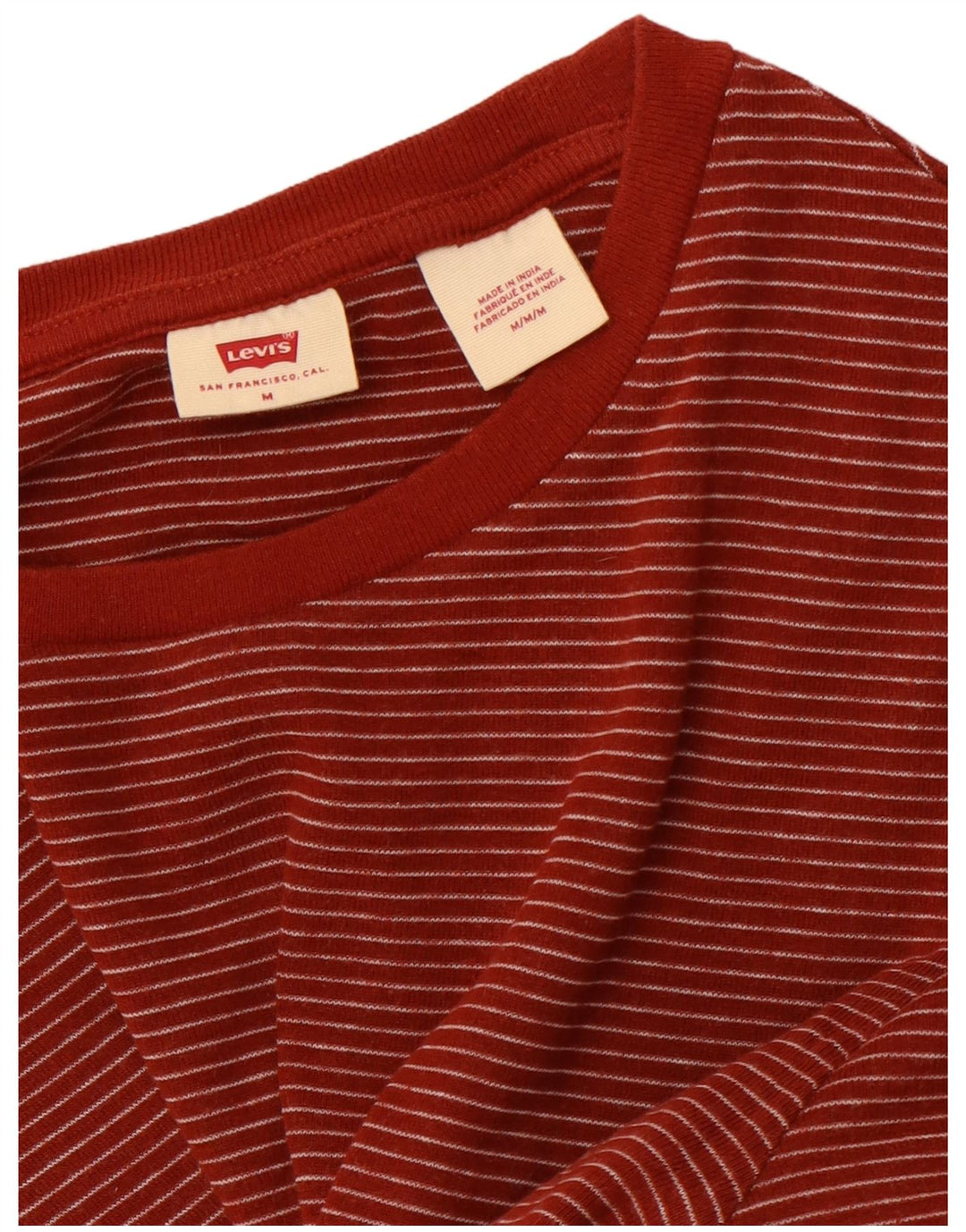 LEVI'S Womens T-Shirt Top UK 12 Medium Brown Striped