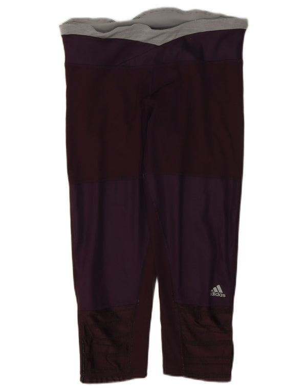 Adidas Womens Capri Leggings UK 8/10 Small Purple Colourblock Polyester