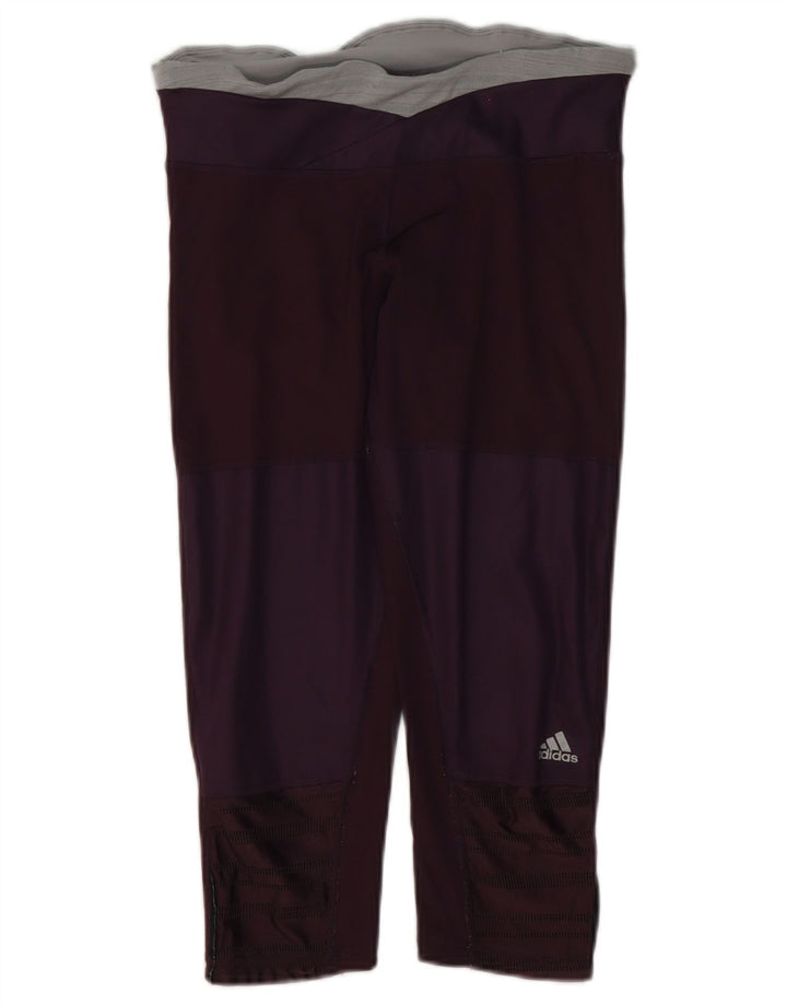 Adidas Womens Capri Leggings UK 8/10 Small Purple Colourblock Polyester