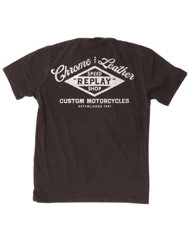 Replay Boys Graphic T-Shirt Top 13-14 Years Medium Black Cotton