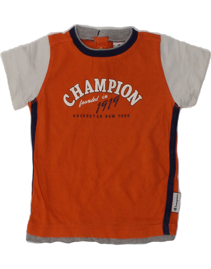 CHAMPION Baby Boys Graphic T-Shirt Top 6-9 Months XS  Orange Colourblock | Vintage Champion | Thrift | Second-Hand Champion | Used Clothing | Messina Hembry 