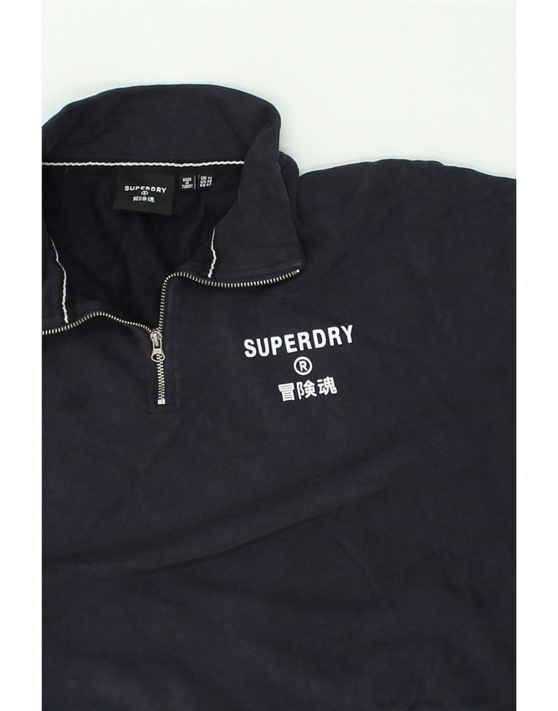 SUPERDRY Womens Crop Zip Neck Sweatshirt Jumper UK 14 Large  Navy Blue | Vintage Superdry | Thrift | Second-Hand Superdry | Used Clothing | Messina Hembry 